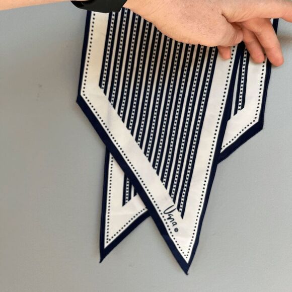 Vintage 70s Vera Neumann Long Mod Scarf Navy & White Geometric Stripes - Picture 3 of 6